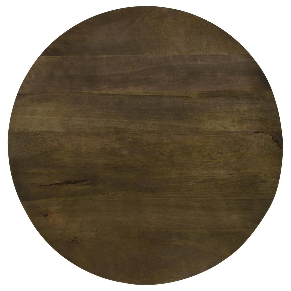 Yaritza round coffee table with natural mango wood top and gunmetal metal legs, modern living room furniture by Start2Finish