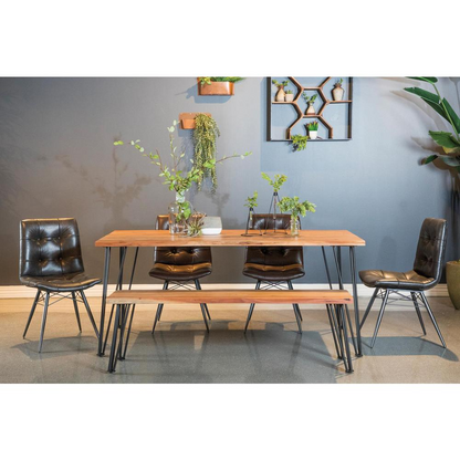 Sherman 71-inch natural Acacia live edge dining table by Start2Finish, showcasing smooth wooden surface and rustic design.