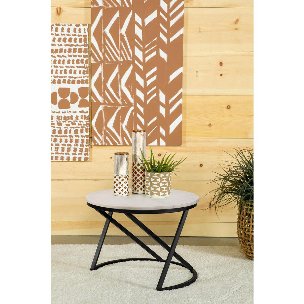Start2Finish Miguel round marble top coffee table with white and black finish, showcasing a modern furniture design.