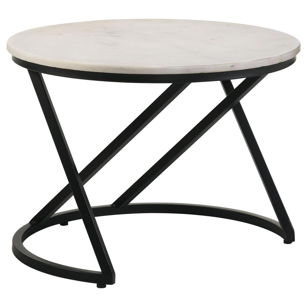 Start2Finish Miguel round coffee table with white and black marble top, modern furniture piece with sleek design