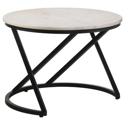 Start2Finish Miguel round coffee table with white and black marble top, modern furniture piece with sleek design