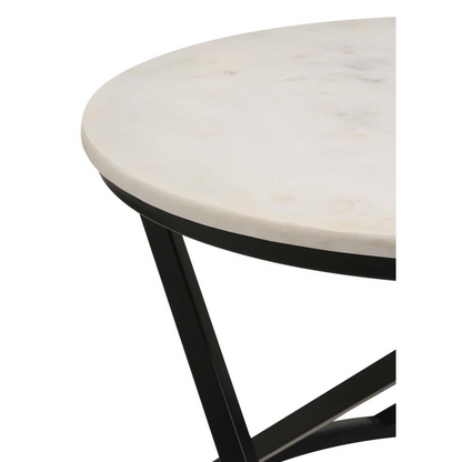 Start2Finish Miguel round marble top coffee table with white and black finish, modern furniture piece with sleek design.