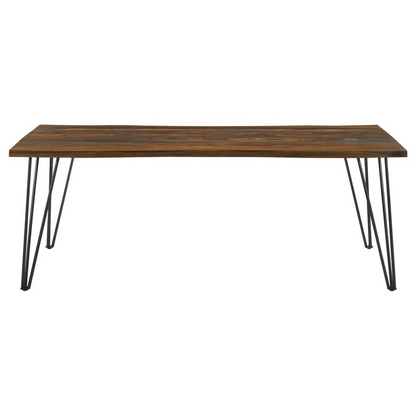 Neve 80-inch grey Sheesham live edge dining table by Start2Finish, showing the natural wood grain and sleek modern design.