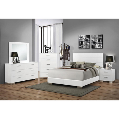 White high gloss Felicity 2-drawer nightstand by Start2Finish with sleek design and modern handles, front view.