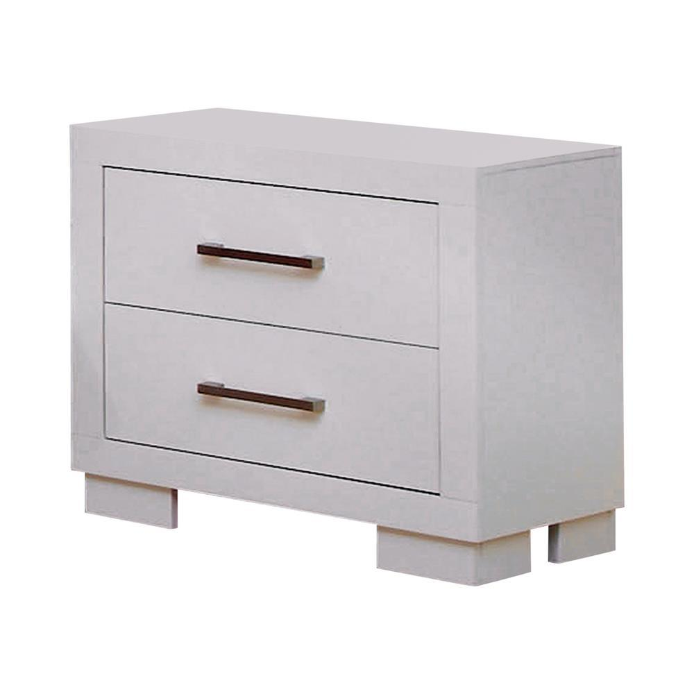 Cream white Jessica 2-drawer nightstand by Start2Finish, featuring a modern furniture design with sleek drawers and smooth finish.