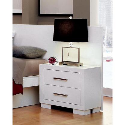 Cream white Jessica 2-drawer nightstand by Start2Finish, showcasing sleek furniture design with two spacious drawers.