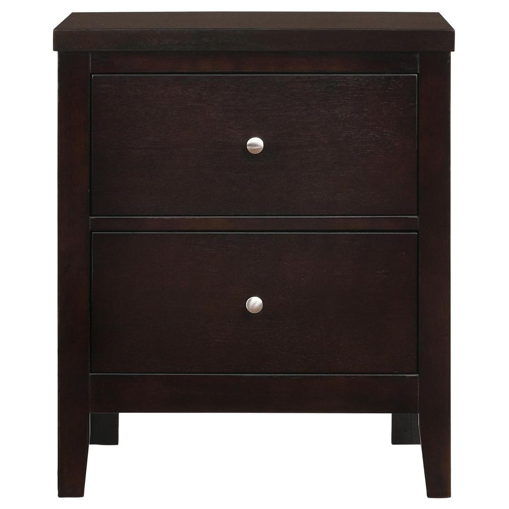 Start2Finish Carlton 2-drawer nightstand in cappuccino finish, showcasing sleek wooden furniture with two spacious drawers.