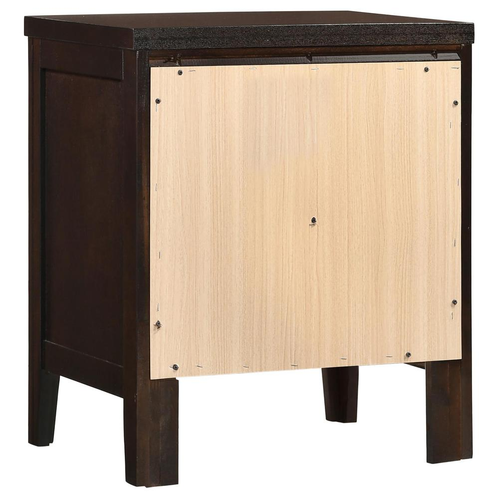 Carlton 2-drawer nightstand in cappuccino finish, featuring sleek wooden furniture design with modern hardware accents.