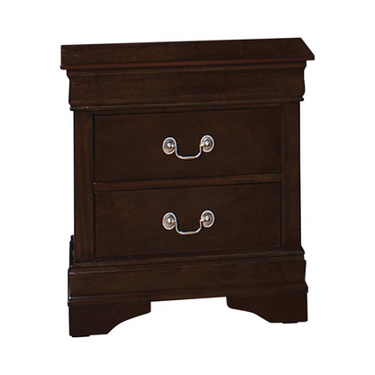 Louis Philippe 2-drawer nightstand in cappuccino finish, modern furniture piece with sleek design and metal handles.
