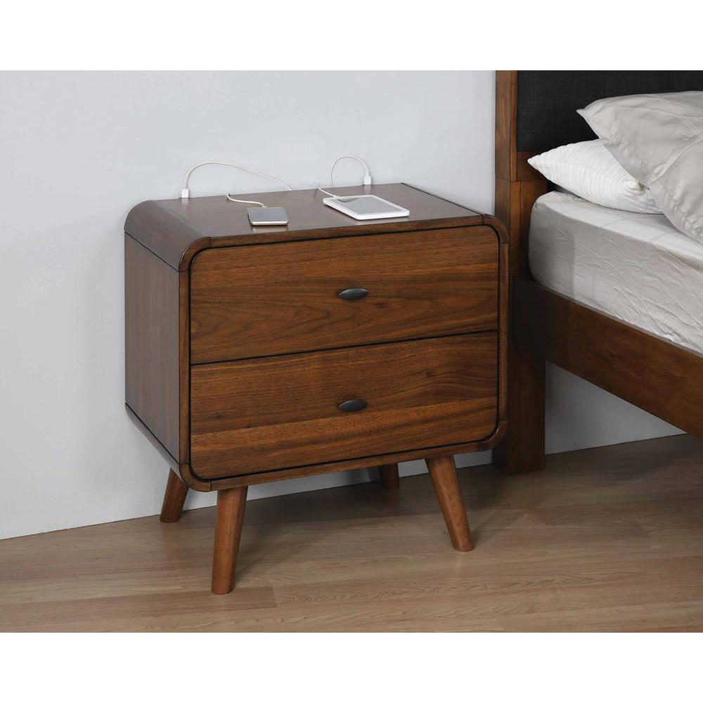 Dark walnut Robyn 2-drawer nightstand by Start2Finish, featuring a sleek design and modern furniture style.