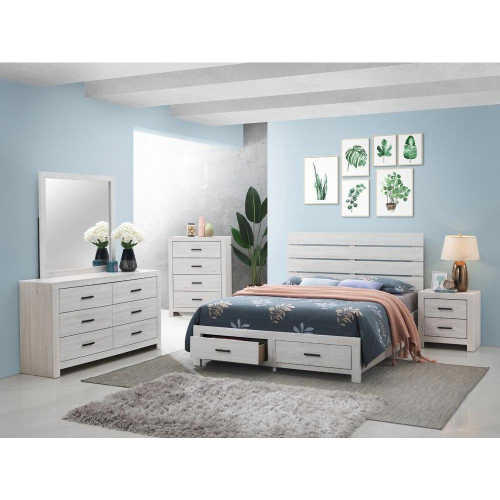 Start2Finish Brantford Wood Queen Storage Panel Bed in Coastal White with clean-lined design and built-in storage drawers.