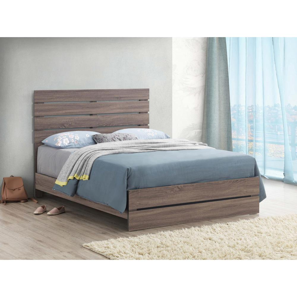 Start2Finish Brantford Wood Queen Panel Bed in Barrel Oak with a classic design and paneled headboard for a stylish bedroom centerpiece.
