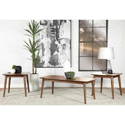 Start2Finish Radley 3-piece rectangular coffee table set in natural walnut with sleek modern design and smooth wooden surfaces.