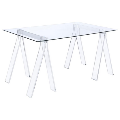 Start2Finish Amaturo 59-inch clear glass top acrylic writing desk with sleek modern design and sturdy metal frame.
