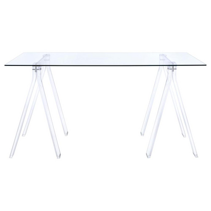 Start2Finish Amaturo 59-inch glass top acrylic writing desk with clear surface and modern furniture design.