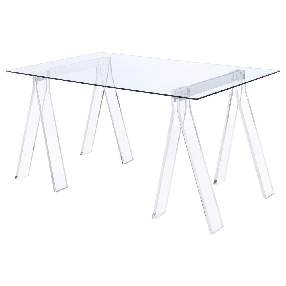 Start2Finish Amaturo 59-inch glass top acrylic writing desk with clear surface and modern furniture design.