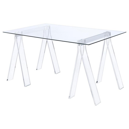 Start2Finish Amaturo 59-inch glass top acrylic writing desk with clear surface and modern furniture design.