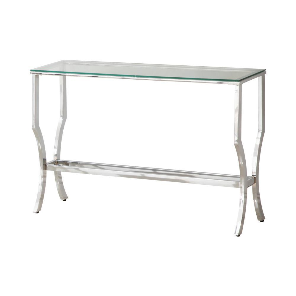 Start2Finish Saide rectangular glass top entryway console table with chrome finish and sleek modern design.