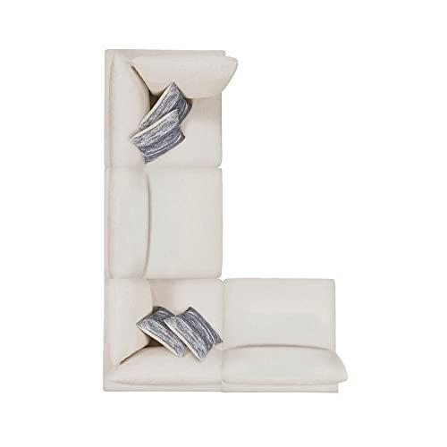 Beige upholstered Serene 4-piece modular sectional sofa by Start2Finish, showing plush cushions and modern furniture design.