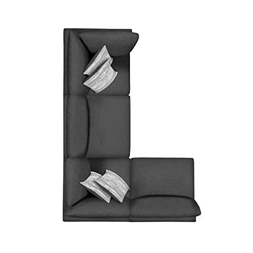 Charcoal upholstered Serene 4-piece modular sectional sofa from Start2Finish, showing the fabric cushions and modern design.