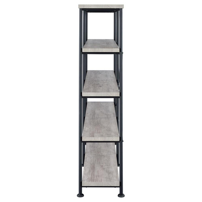 Grey Driftwood Analiese 63-inch 4-shelf double bookshelf by Start2Finish with sturdy wood shelves and modern design.