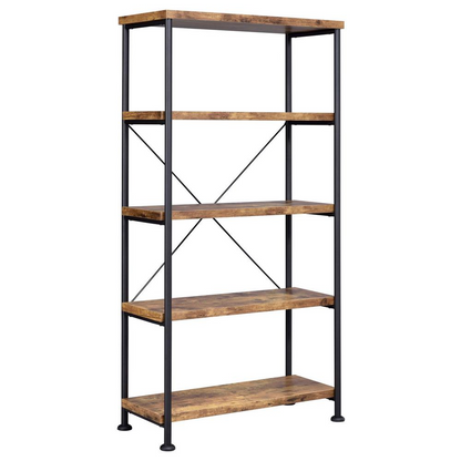 Rustic Nutmeg Analiese 63-inch 4-shelf Bookshelf by Start2Finish showing wooden shelves and sturdy frame.