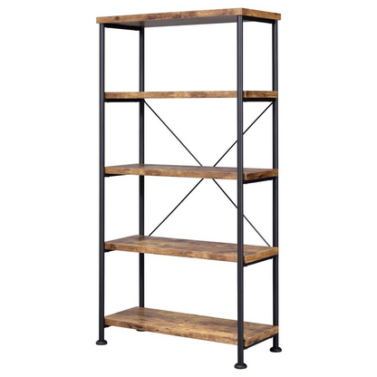 Rustic Nutmeg Analiese 63-inch 4-shelf Bookshelf by Start2Finish, showcasing wood shelves and sturdy frame in a natural finish.