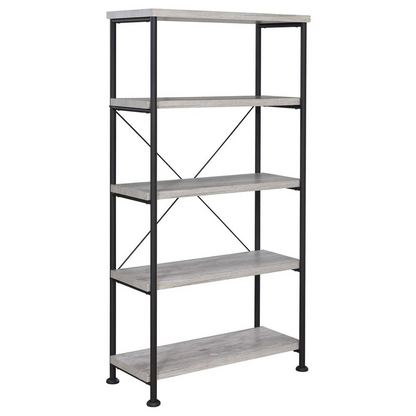 Start2Finish Analiese 63-inch grey driftwood bookshelf with four shelves, showcasing a modern furniture piece with a sleek design.
