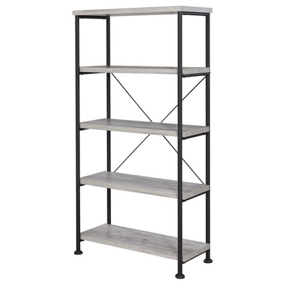 Start2Finish Analiese 63-inch grey driftwood bookshelf with four shelves, showcasing a modern furniture piece for storage and display.