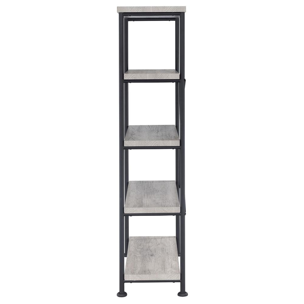 Start2Finish Analiese 63-inch grey driftwood bookshelf with four shelves, showcasing a modern furniture design in a natural wood finish.