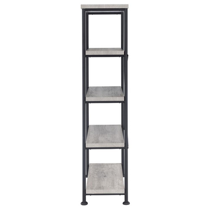 Start2Finish Analiese 63-inch grey driftwood bookshelf with four shelves, showcasing a modern furniture design in a natural wood finish.
