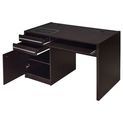 Start2Finish Halston 47-inch office desk with two drawers and cabinet in cappuccino finish, modern furniture for home or office.