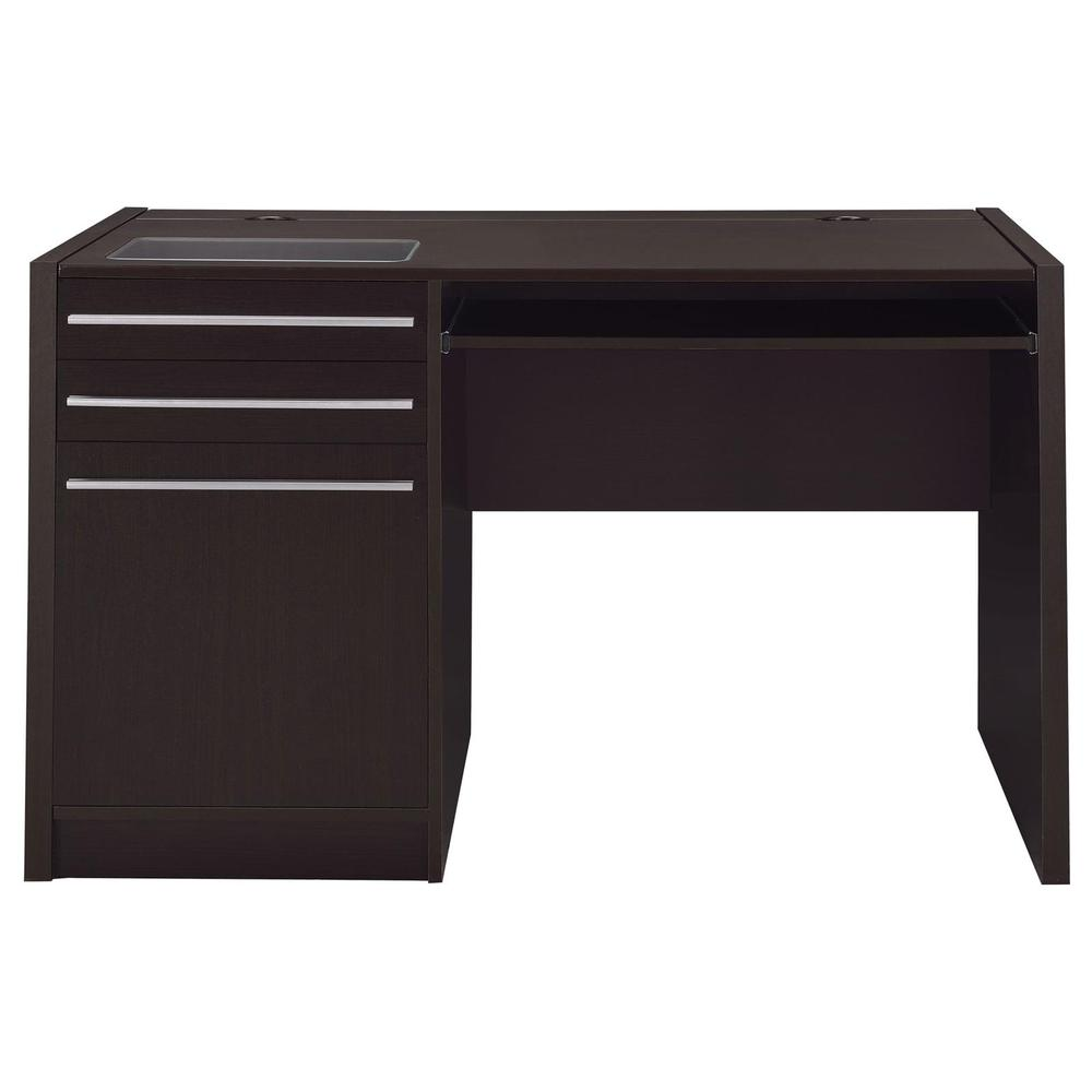 Start2Finish Halston 47-inch office desk with two drawers and cabinet, in cappuccino finish, showcasing the modern furniture design.