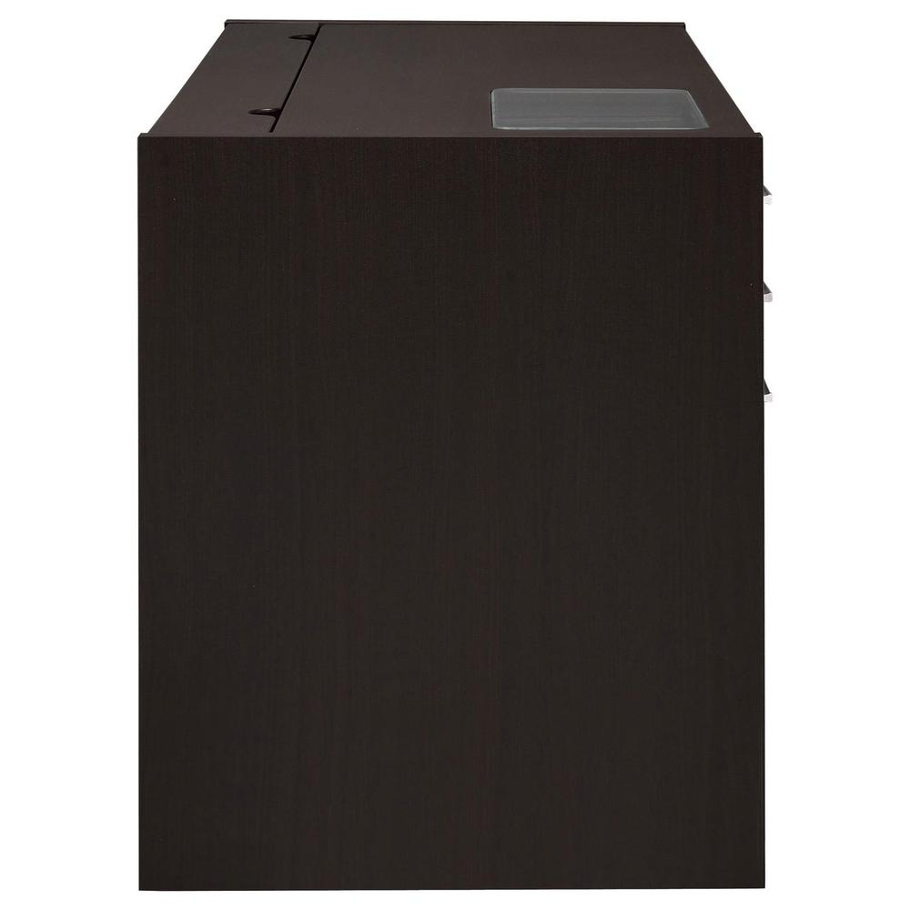Start2Finish Halston 47-inch office desk with two drawers and cabinet in cappuccino finish, showcasing a modern furniture design.