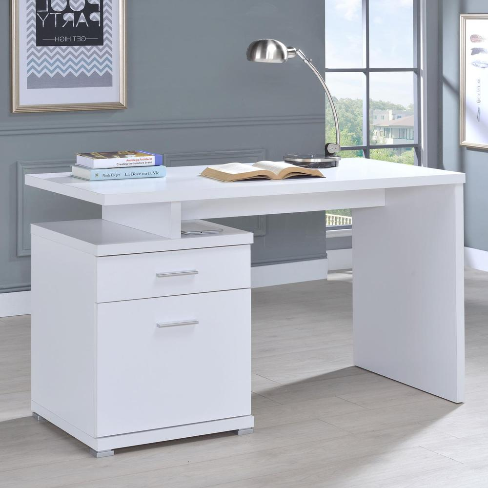 White Irving 47-inch office computer desk with two drawers, made by Start2Finish, shown with a clean, modern furniture design.