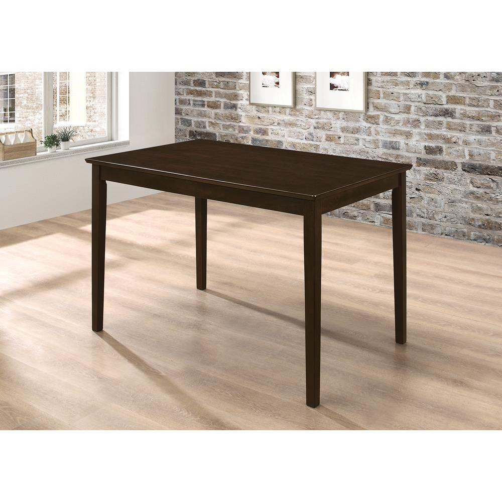 Start2Finish Guillen 5-piece rectangular dining table set in cappuccino finish, featuring sturdy wooden legs and a sleek table surface.