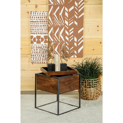 Dark brown Ondrej square accent side table by Start2Finish with a removable tray, showcasing a modern furniture design.