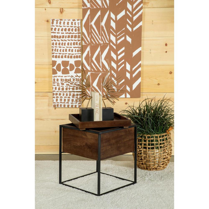 Dark brown Ondrej Square Accent Side Table with removable tray from Start2Finish, showing its sleek design and sturdy construction.