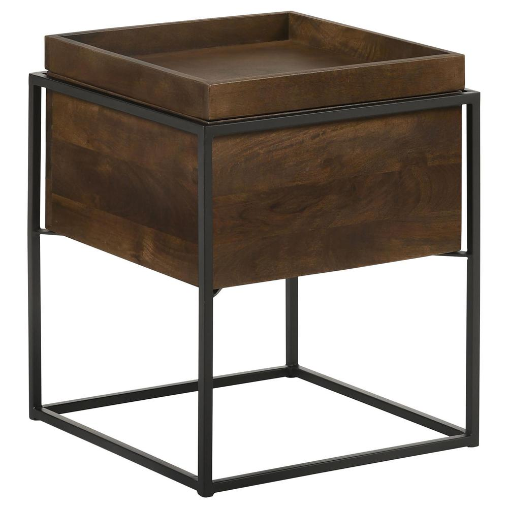 Dark brown Ondrej Square Accent Side Table with removable tray, featuring a modern furniture design by Start2Finish.