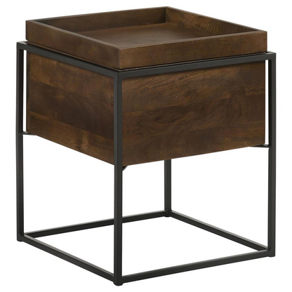 Dark brown Ondrej Square Accent Side Table with removable tray, featuring a modern furniture design by Start2Finish.