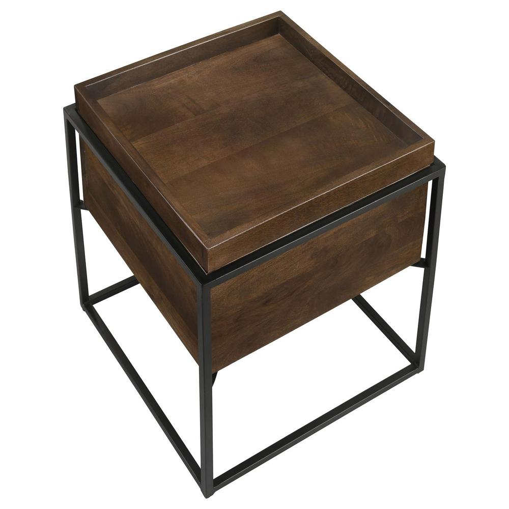 Dark brown Ondrej Square Accent Side Table by Start2Finish with a removable tray and modern furniture design.