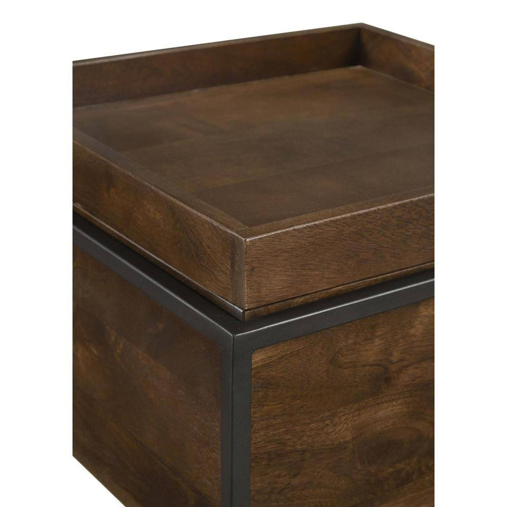 Dark brown Ondrej Square Accent Side Table by Start2Finish with a removable tray, showcasing a modern furniture design.