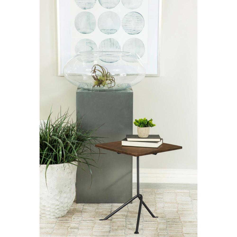 Heitor square wood top accent side table by Start2Finish with dark brown finish, featuring a modern design and sturdy wooden construction.