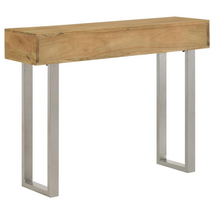 Start2Finish Draco 2-drawer console table with hand-carved details in natural wood finish, showcasing elegant craftsmanship and design.