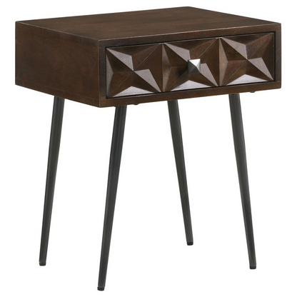 Start2Finish Ezra rectangular accent side table in coffee brown with one drawer, modern furniture for living room or bedroom.