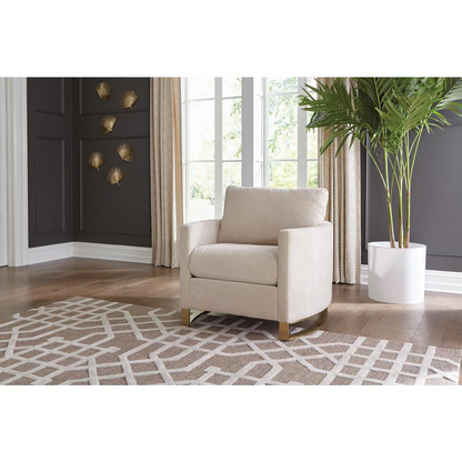 Corliss beige upholstered arched arm accent chair from Start2Finish, showing the stylish curved back and cushioned seating.