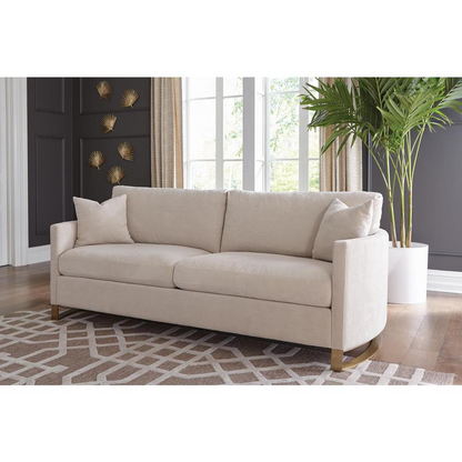 Beige Corliss upholstered arched arm sofa by Start2Finish with plush cushions and stylish design, perfect for modern living rooms.