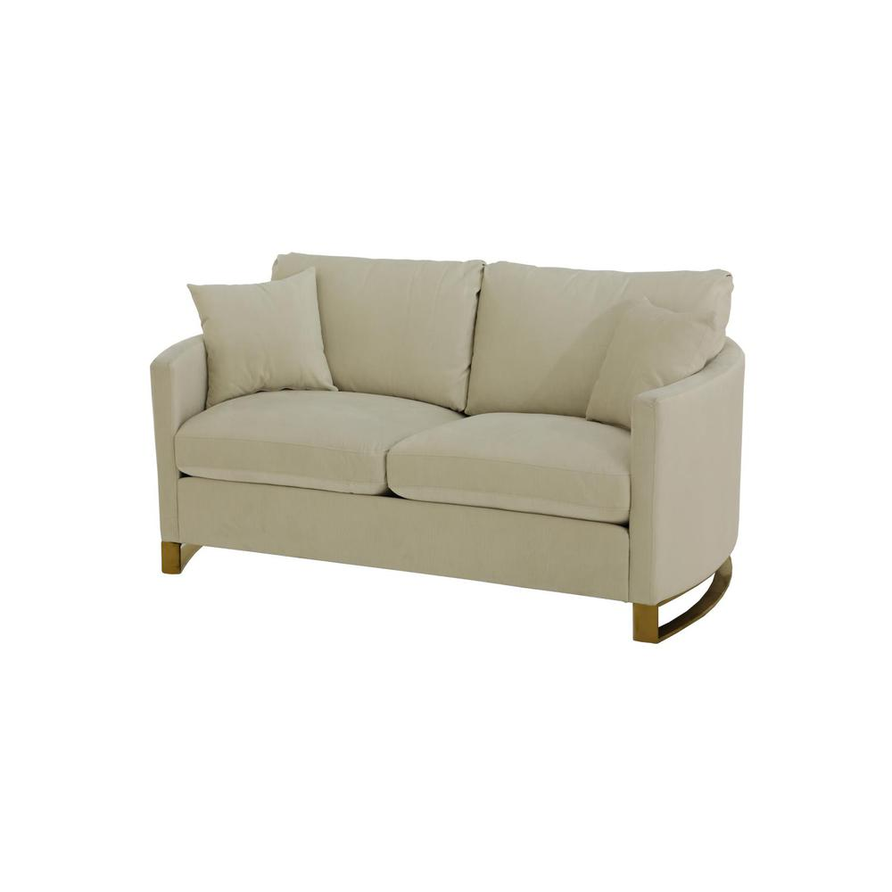 Corliss beige upholstered arched arm loveseat from Start2Finish, showcasing plush fabric and elegant curved design.
