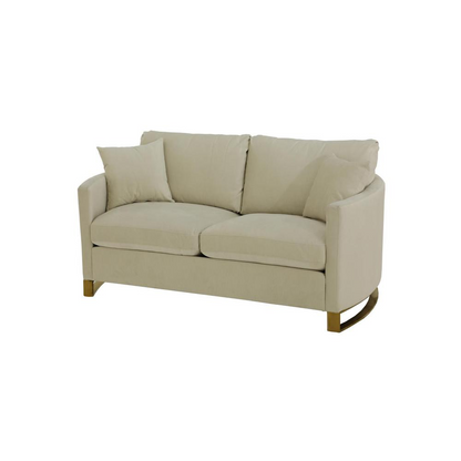 Corliss beige upholstered arched arm loveseat from Start2Finish, showcasing plush fabric and elegant curved design.