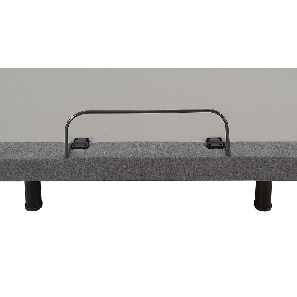 Start2Finish Negan twin extra long adjustable bed base in grey and black with remote control, showcasing its sleek design and adjustable features.